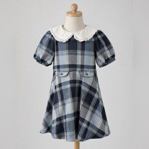 Janie and Jack Blue & White A-line Plaid Dress with Peter Pan Collar